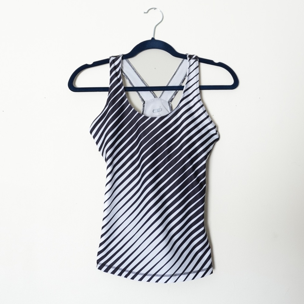 Nike Black and White Stripe Swim Tankini